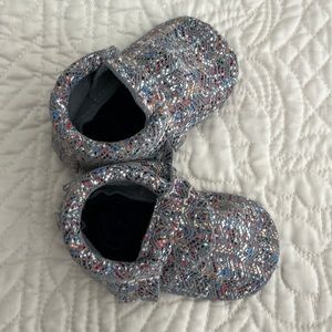 Size 3 Freshly Picked gray/multicolor moccasins NWOT
